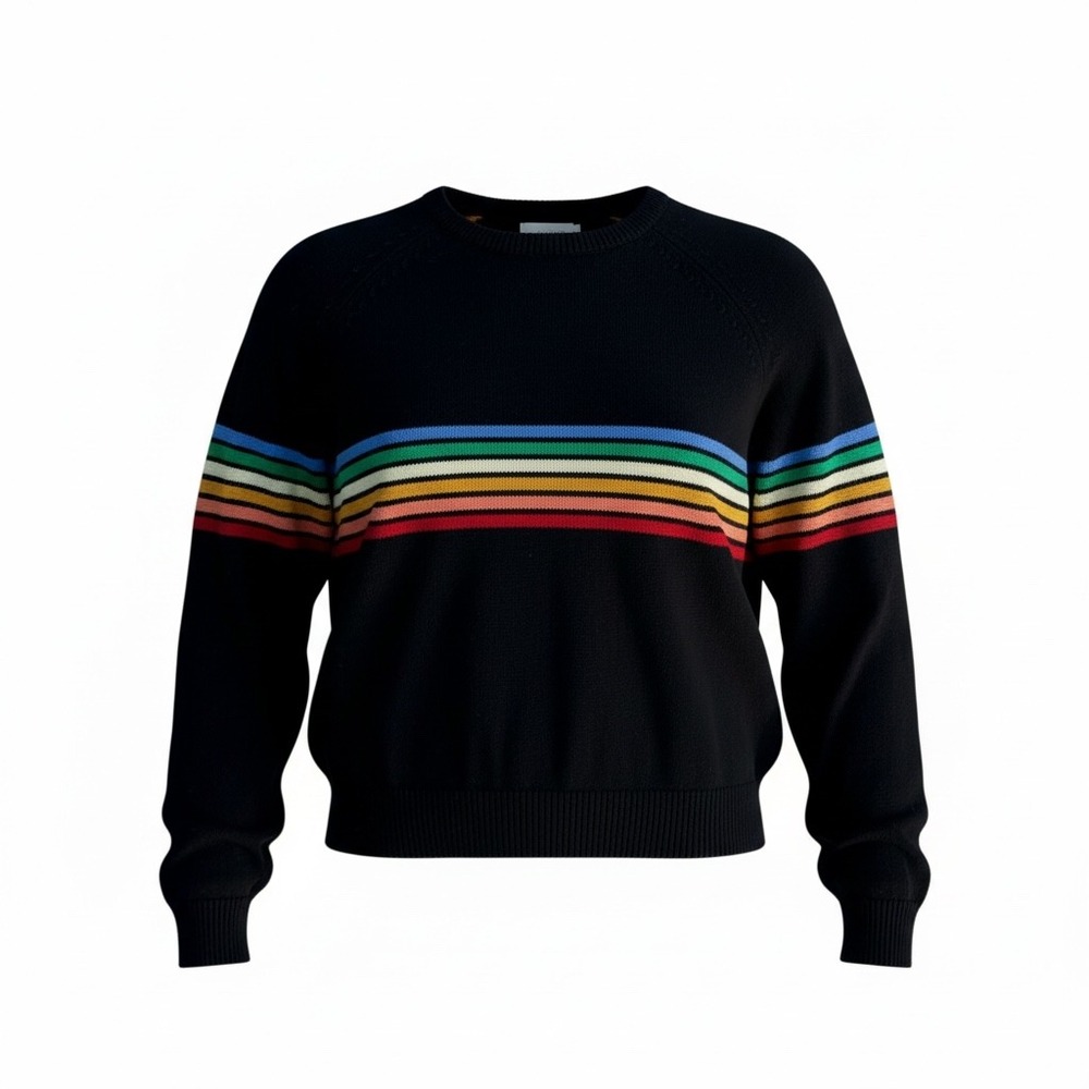 Brandy‎ Melville Brianna Rainbow Stripe Sweater Black Cotton Crewneck